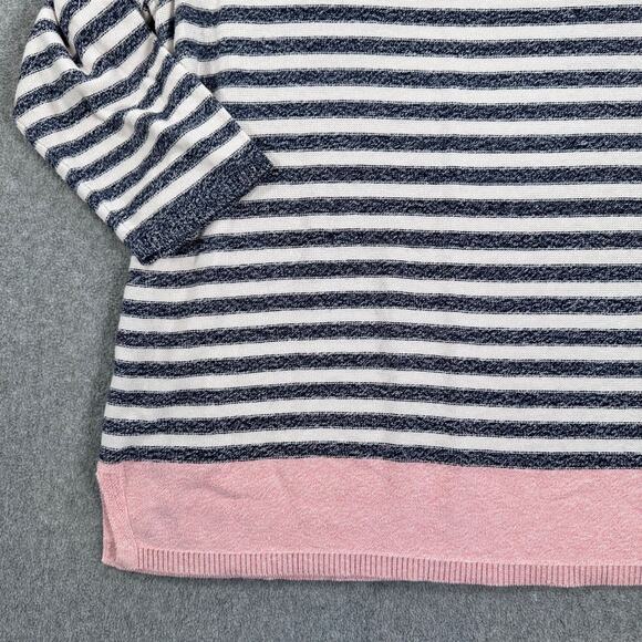 Talbots Striped Pullover Sweater Womens 1X Navy Blue/Pink 3/4 Sleeve Linen Blend - Picture 2 of 8